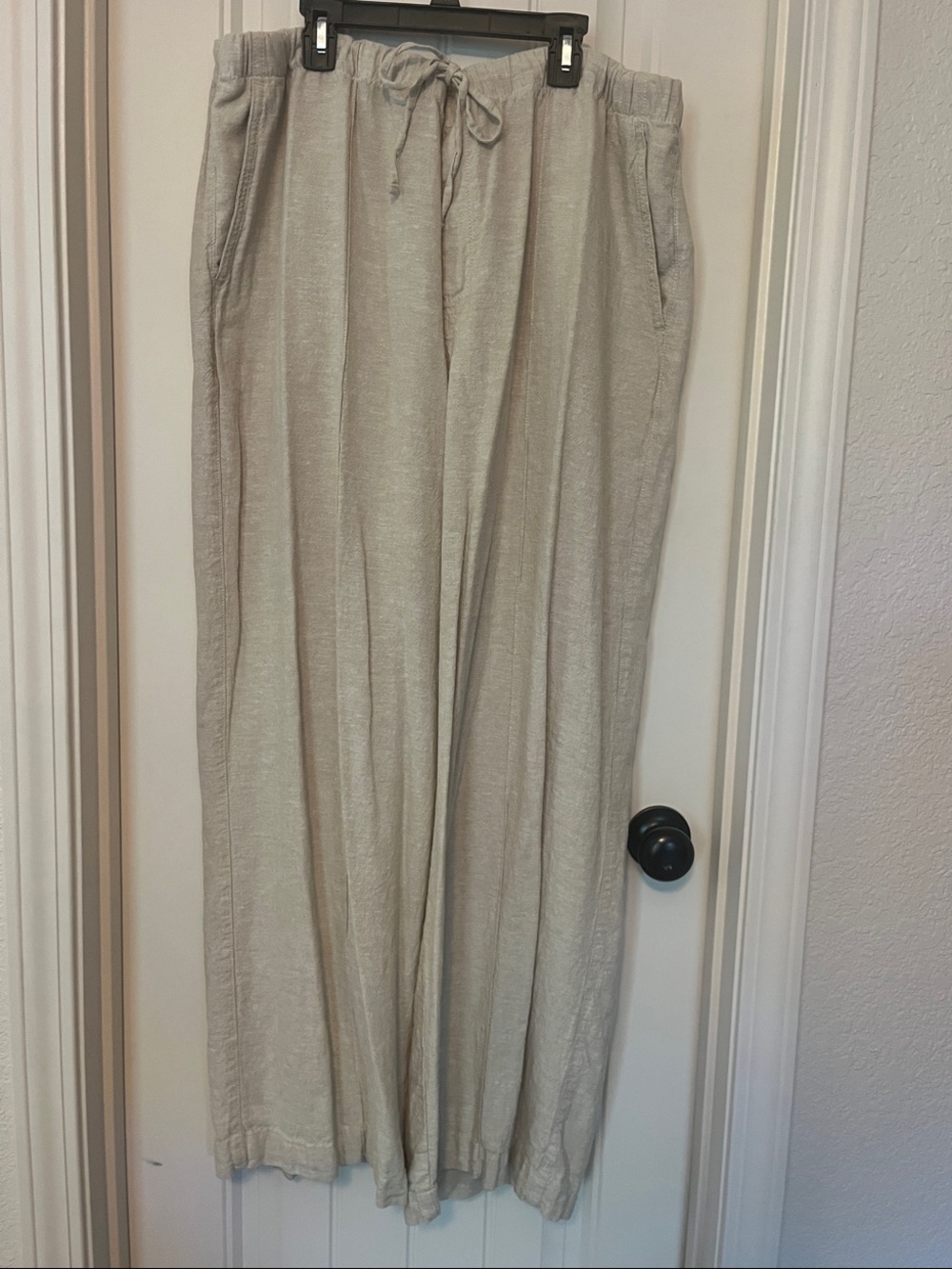 GAP Wide Leg DrawstringLinen Blend Pants - Light Beige